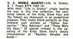 U. S. Double Quartet - Life Is Groovy LP - Billboard review
